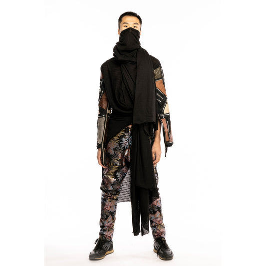 Afro Samurai leather sleeved wool hoodie Scarf